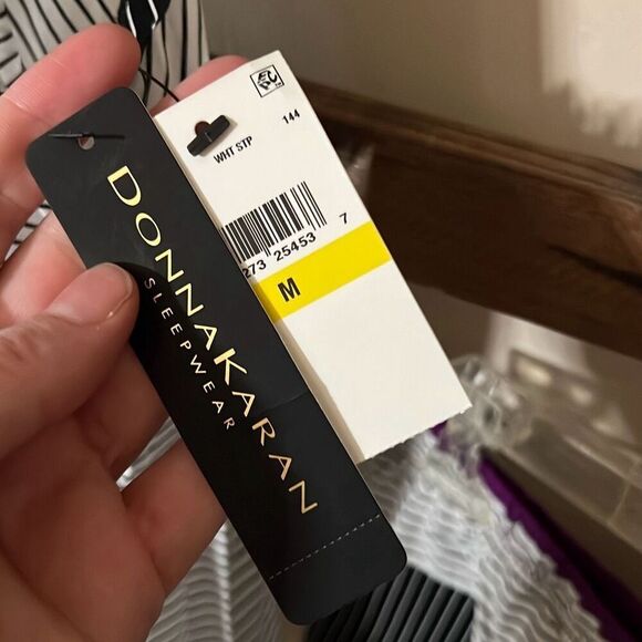 DONNA KARAN Sleepwear Set Tank Top & Shorts Size Medium Black White Purple NWT - Picture 4 of 8